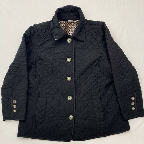 Chicos Quilted Jacket Womens 3 XL Black Button Up Pockets Lightweight Classic - Picture 1 of 9